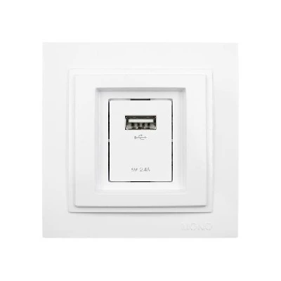 Πρίζα USB φορτίου 2,4A λευκή Mono Electric σειρά Despina