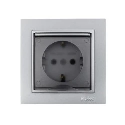 Πρίζα σούκο με καπάκι ασημί Mono Electric σειρά Despina Metallic