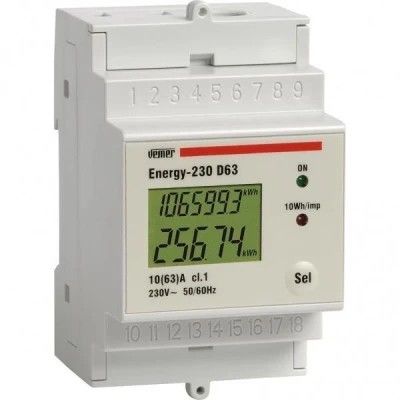 Μονοφασικός ψηφιακός μετρητής KWH ENERGY - 230 D63 VEMER με οθόνη LCD