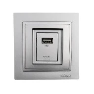 Πρίζα usb φορτίου 2,4A ασημί Mono Electric σειρά Despina Metallic