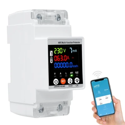 Επιτηρητής μονοφασικός ψηφιακός Wi-Fi JJMVPD-63LWS 63A με προστασία τάσης, ρεύματος και διαρροής συμβατός με Tuya & Smart Life