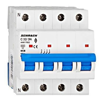 Ασφάλεια τριπολική αυτόματη SCHRACK 3Χ32Α+Ν 4Μ ΑΜ617832 με ουδέτερο 6KA καμπύλη C