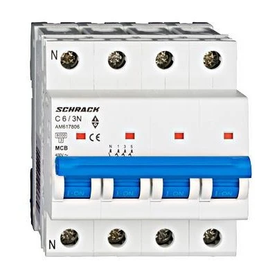 Ασφάλεια αυτόματη SCHRACK 3Χ6Α+Ν 4Μ ΑΜ617806 με ουδέτερο και ικανότητα διακοπής 6ΚΑ καμπύλη C
