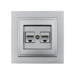 Πρίζα Data διπλή RJ45 CAT6 Mono Electric ασημί σειρά Despina Metallic