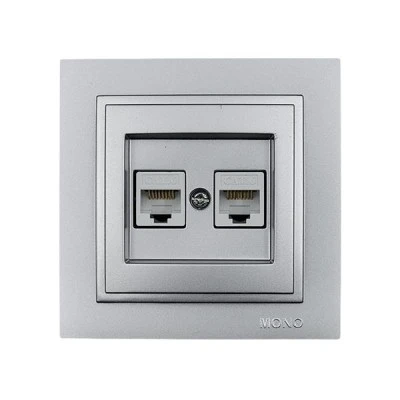 Πρίζα Data διπλή RJ45 CAT6 Mono Electric ασημί σειρά Despina Metallic