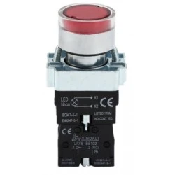 Μπουτόν Φ22 μεταλλικό με κόκκινο φως 24V 10Α τύπου LAY5-BW3462