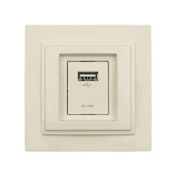 Πρίζα USB φορτίου 2.4Α κρεμ Mono Electric σειρά despina