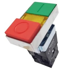 Μπουτόν πόρτας πίνακος LEYBW-84 διπλό START-STOP μεταλλικό 230V Φ22 με λυχνία φωτιζόμενο
