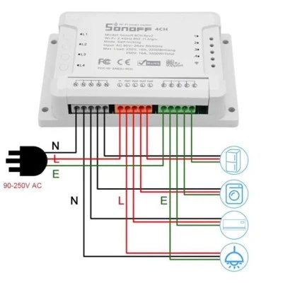 Διακόπτης WiFi SONOFF 4 κανάλια 10A για απομακρυσμένη διαχείριση μέσω εφαρμογής Διακόπτης WiFi SONOFF 4 κανάλια 10A για απομακρυσμένη διαχείριση μέσω εφαρμογής