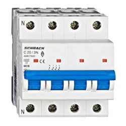 Ασφάλεια τριπολική αυτόματη SCHRACK 3Χ20Α+Ν 4Μ AM617820 με ουδέτερο 6KA καμπύλη C