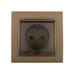 Πρίζα σούκο + καπάκι Mono Electric καφέ σειρά Despina Metallic