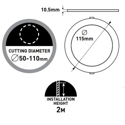 Φωτιστικό Led 8W με ρυθμιζόμενη εγκοπή Φ50-115mm 6500k σε χρώμα λευκό μη στεγανό IP20 Φωτιστικό Led 8W με ρυθμιζόμενη εγκοπή Φ50-115mm 6500k σε χρώμα λευκό μη στεγανό IP20