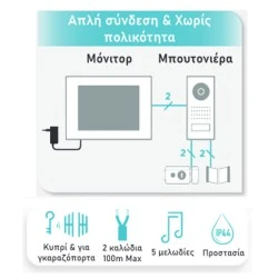 Κιτ έγχρωμης θυροτηλεόρασης VisioFirst  2 καλωδίων με οθόνη 4,3" - 11cm IP44 prim' by SCS Sentinel
