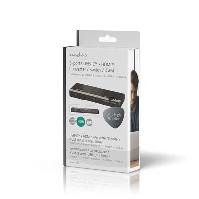 Μετατροπέας / Switch από 2xHDMI + 1xUSB - C θηλυκό + 2xUSB - A θηλυκό σε 1xHDMI + 2xUSB - A θηλυκό