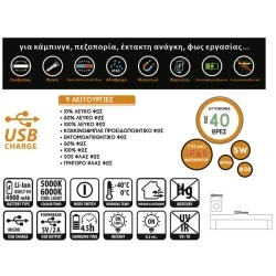 Πολυφωτιστικό LED επαναφορτιζόμενο μεσω USB 5W 5lm στεγανό IP65 και αυτονομία έως 40 ώρες