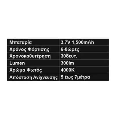 Ηλιακός προβολέας 3W LED με ανιχνευτή κίνησης υπερύθρων & φωτοκύτταρο μέρα νύχτας 4000k ενδιάμεσο φως 300lm IP65