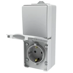 Διακόπτης Α/Ρ ARMY επίτοιχος 1P 10AX 250VAC & πρίζα σουκο ασφαλείας 1x2P+E 16A 250VAC IP55 στεγανός σε γκρι χρώμα