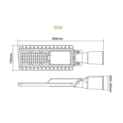 Φωτιστικό δρόμου BISE LED LUMINAIRE 60W 8400LM με ενδιάμεσο χρώμα φωτός 4000K 150Χ75˚ 230V AC IP66 στεγανό Φωτιστικό δρόμου BISE LED LUMINAIRE 60W 8400LM με ενδιάμεσο χρώμα φωτός 4000K 150Χ75˚ 230V AC IP66 στεγανό