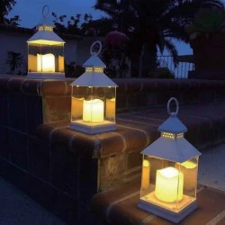 Διακοσμητικό φαναράκι σε λευκό χρώμα με κερί & εφέ φλόγας 1 LED σε θερμό χρώμα φωτός IP44 10.5x10.5x24cm
