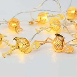 Διακοσμητικά μεταλλικά λαμπάκια flamingo με 10 LED θερμό χρώμα φωτός IP20 & μήκος 135cm