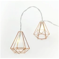 Διακοσμητικά λαμπάκια METAL DIAMOND με 10 LED σε σειρά θερμό χρώμα φωτός από χάλκινο μέταλλο & χρονοδιακόπτη 