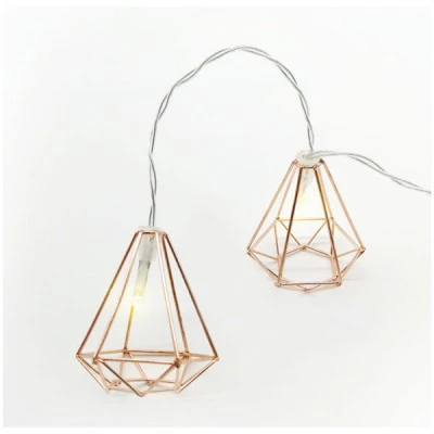 Διακοσμητικά λαμπάκια METAL DIAMOND με 10 LED σε σειρά θερμό χρώμα φωτός από χάλκινο μέταλλο & χρονοδιακόπτη 
