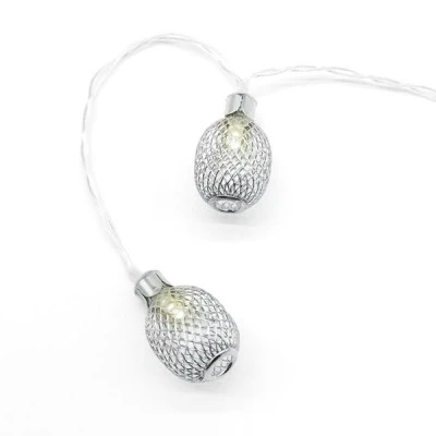 Διακοσμητικά λαμπάκια METAL PINAPPLΕ 10 LED σε θερμό χρώμα φωτός & ασημί μέταλλo IP20 