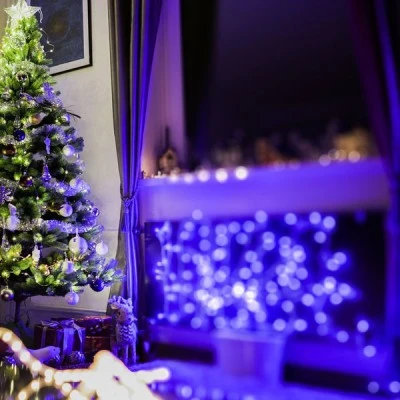 180 LED λαμπάκια σε σειρά σε μπλε χρώμα & 8 προγράμματα IP44 με μήκος 3m πράσινο καλώδιο