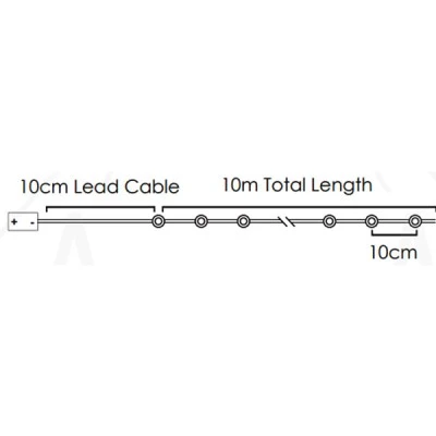 100 LED λαμπάκια σε σειρά 10m 1.8W με κίτρινο χρώμα φωτός & ασημί καλώδιο χαλκού με 8 λειτουργίες IP44 
