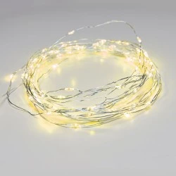 100 LED λαμπάκια σε σειρά 10m 1.8W με κίτρινο χρώμα φωτός & ασημί καλώδιο χαλκού με 8 λειτουργίες IP44 