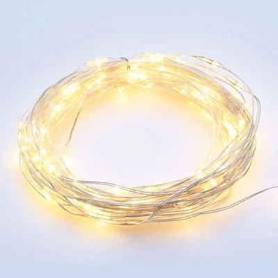 12 LED λαμπάκια 0.72W σε σειρά θερμό λευκό χρώμα φωτός & ασημί καλώδιο χαλκού  IP20 με μήκος 1.2m