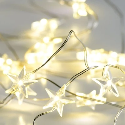 20 LED ακρυλικά λαμπάκια αστέρι 1.2W θερμό χρώμα φωτός με ασημί καλώδιο χαλκού IP20  & μήκος 2m