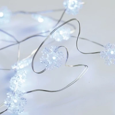 20 LED λαμπάκια χιονονιφάδα σε ψυχρό χρώμα φωτός & ασημί καλώδιο χαλκού IP20 μήκος 2m