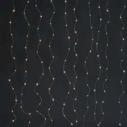400 LED λαμπάκια κουρτίνα με θερμό λευκό χρώμα φωτός ασημί καλώδιο χαλκού & USB αντάπτορα με τηλεκοντρόλ 20 LEDx20 σειρές  