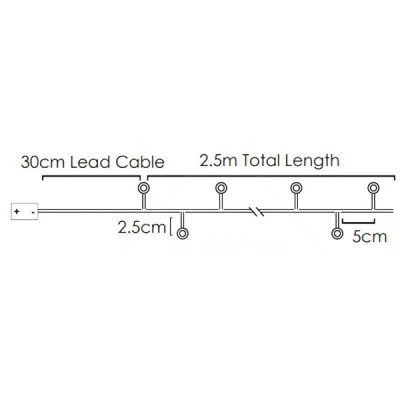 50 LED λαμπάκια 3W σε σειρά με θερμό χρώμα φωτός & μαύρο καλώδιο χαλκού IP20 με μήκος 2.5m