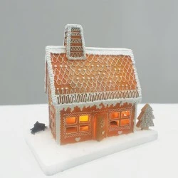 Διακοσμητικό LED GINGERBREAD  σπίτι σε λευκό & καφέ χρώμα με θερμό χρώμα φωτός  μπαταρίας & διάσταση 25x15x23cm