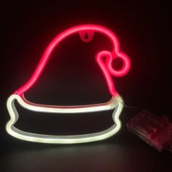 Χριστουγεννιάτικος σκούφος με 114 NEON LED λαμπάκια με κόκκινο & ψυχρό χρώμα φωτός  με μπαταρία (3xAA)/USB & διάσταση 19x2x22cm