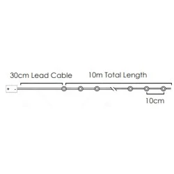 100 λαμπάκια LED 2,4W σε σειρά με θερμό χρώμα φωτός με PVC καλώδιο χαλκού σε πράσινο χρώμα & μήκος 10m 