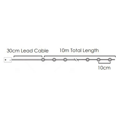 100 λαμπάκια LED 2,4W σε σειρά με θερμό χρώμα φωτός με PVC καλώδιο χαλκού σε πράσινο χρώμα & μήκος 10m 