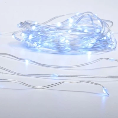 100 λαμπάκια 2,4W LED με ψυχρό χρώμα φωτός & ασημί PVC καλώδιο χαλκού 8 προγράμματα  IP44 & μήκος 10m