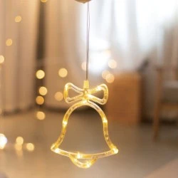Διακοσμητικό κρεμαστό καμπάνα  με 10 LED λαμπάκια με θερμό χρώμα φωτός με μπαταρίες & διαστάσεις 160x205mm