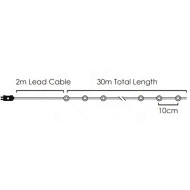 300 λαμπάκια LED σε θερμό χρώμα φωτός 3,6W με 8 προγράμματα  IP44 με μήκος 30m με PVC ασημί καλώδιο χαλκού