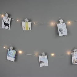 12 GLITTER STAR CLIPS με 25 LED θερμό χρώμα φωτός με ασημί καλώδιο χαλκού IP20 & μήκος 240cm 