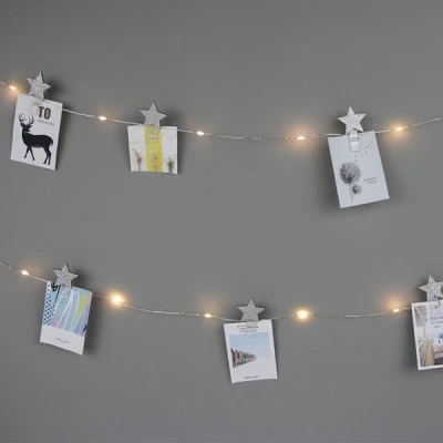 12 GLITTER STAR CLIPS με 25 LED θερμό χρώμα φωτός με ασημί καλώδιο χαλκού IP20 & μήκος 240cm 12 GLITTER STAR CLIPS με 25 LED θερμό χρώμα φωτός με ασημί καλώδιο χαλκού IP20 & μήκος 240cm