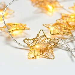 Διακοσμητικά λαμπάκια METAL STARS με 10 LED σε σειρά θερμό χρώμα φωτός & χρονοδιακόπτη (6ΟΝ/18OFF) με μήκος 135cm
