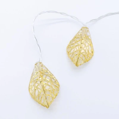 Διακοσμητικά λαμπάκια METAL LEAVES με 10 LED σε θερμό χρώμα φωτός από χρυσό μέταλλο IP20 135cm