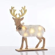 Ξύλινος τάρανδος με λευκή γούνα με 5 MINI LED σε θερμό χρώμα φωτός IP20 & 26x5x25cm