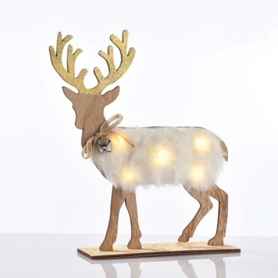 Ξύλινος τάρανδος με λευκή γούνα με 5 MINI LED σε θερμό χρώμα φωτός IP20 & 26x5x25cm Ξύλινος τάρανδος με λευκή γούνα με 5 MINI LED σε θερμό χρώμα φωτός IP20 & 26x5x25cm