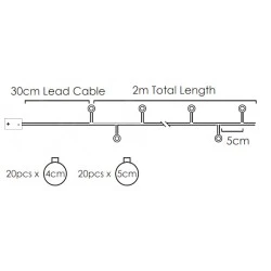 80 MINI LED λαμπάκια σε σειρά με θερμό χρώμα φωτός διακοσμημένα με χριστουγεννιάτικες μπάλες IP20 μήκους 2m