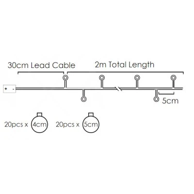 80 MINI LED λαμπάκια σε σειρά με θερμό χρώμα φωτός διακοσμημένα με χάλκινες-ασημί χριστουγεννιάτικες μπάλες IP20 μήκους 2m